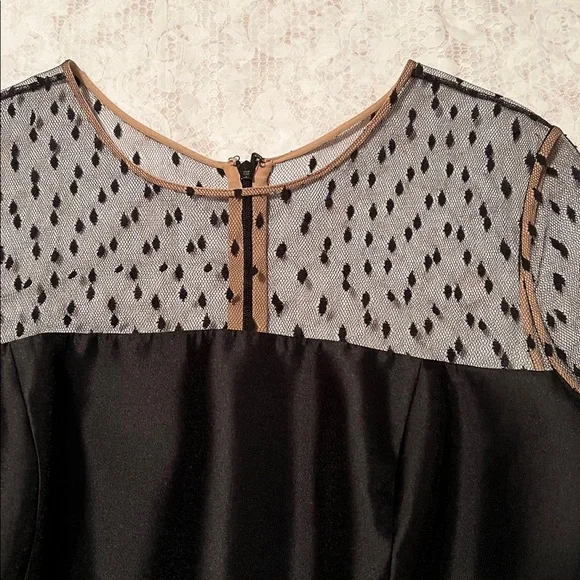 Carmen Marc Valvo Black Dress with Sheer Polka Dot Sleeves - Picture 2 of 6